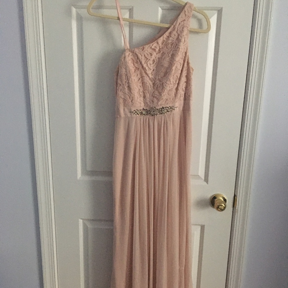 Adrianna Papell blush pink one shoulder midi dress